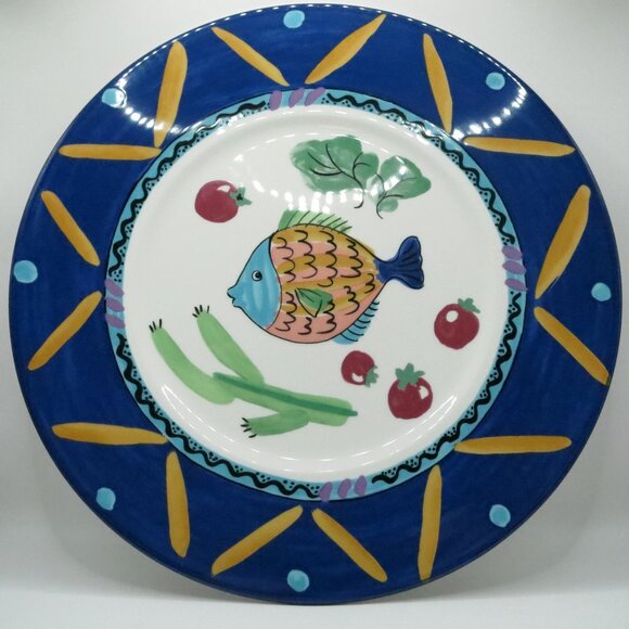 Mikasa Ocean Collage Chop Serving Plate 12.25" Round Fish Fashion Japan DX102 - Picture 1 of 4